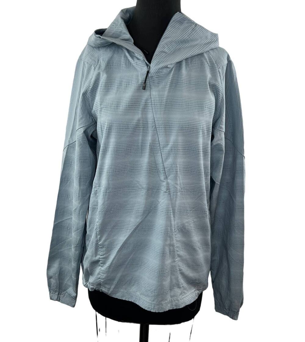 NAU Gray Striped Lightweight Hooded Jacket 1/2 Half Zip Windbreaker Rain M